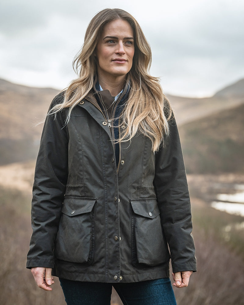 CLEARANCE - Hoggs of Fife Caledonia Ladies Waxed Jacket. Antique Olive.
